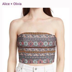 Alice and Olivia Ceresi Embroidered Smocked Bandeau Crop top
